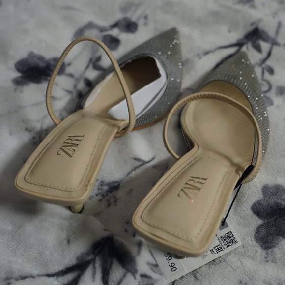 Zara - Tan & Clear Shimmery Kitten Heels - Picture 1 of 9
